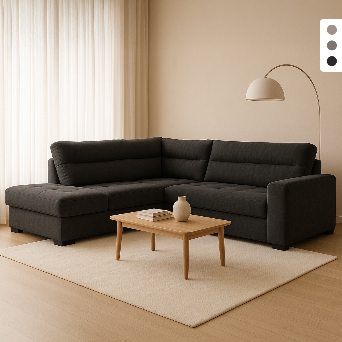 Sofá-cama de 3 lugares em tecido com chaise longue esquerda com arrumação Tivra
