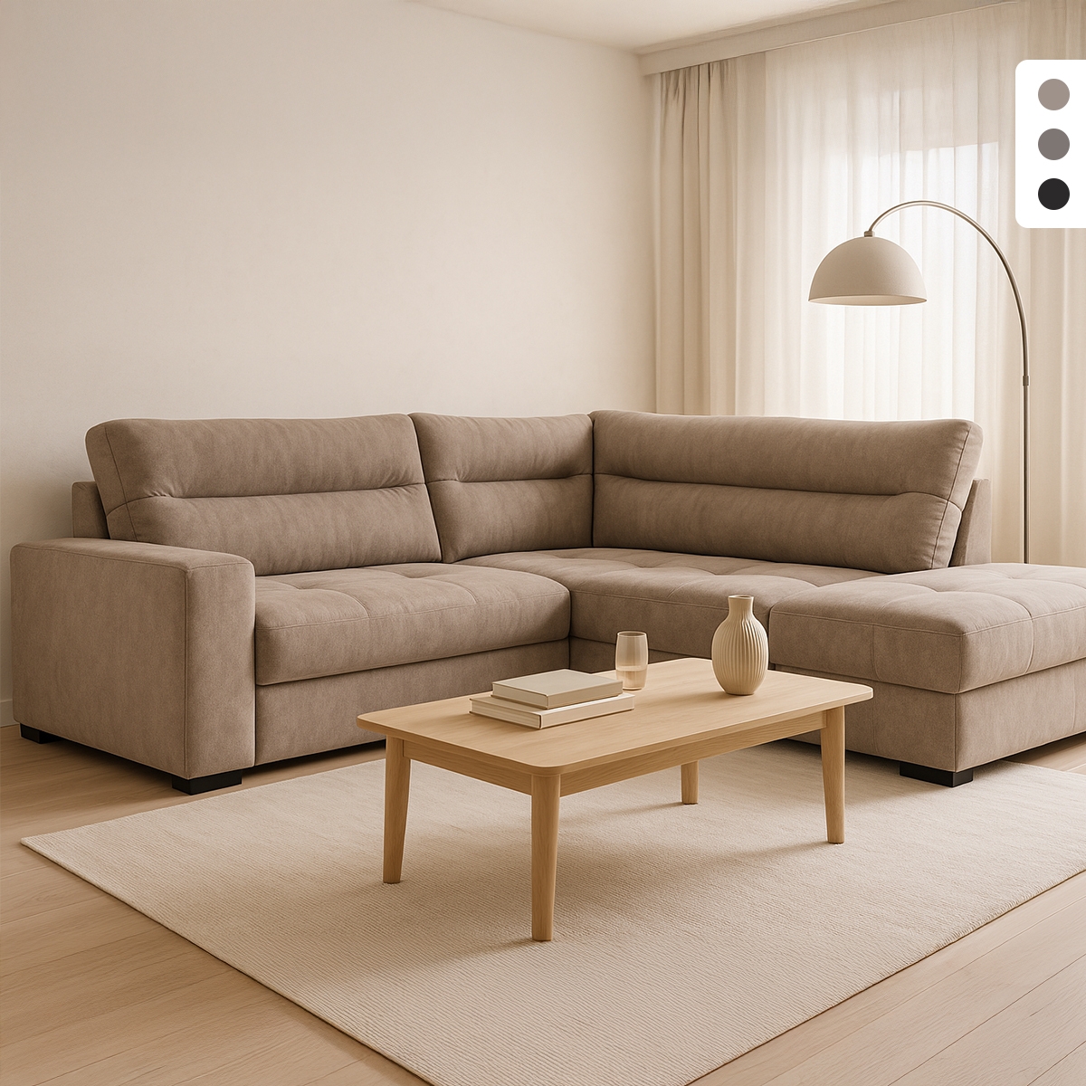 Sofá-cama 3 lugares com chaise longue direita com arrumação em tecido Kosta