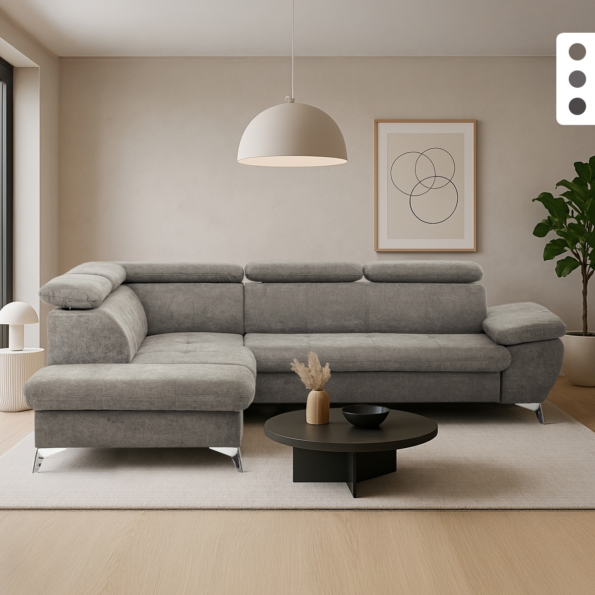 Sofá-cama 3 lugares moderno, chaise longue com arrumação à esquerda Vera