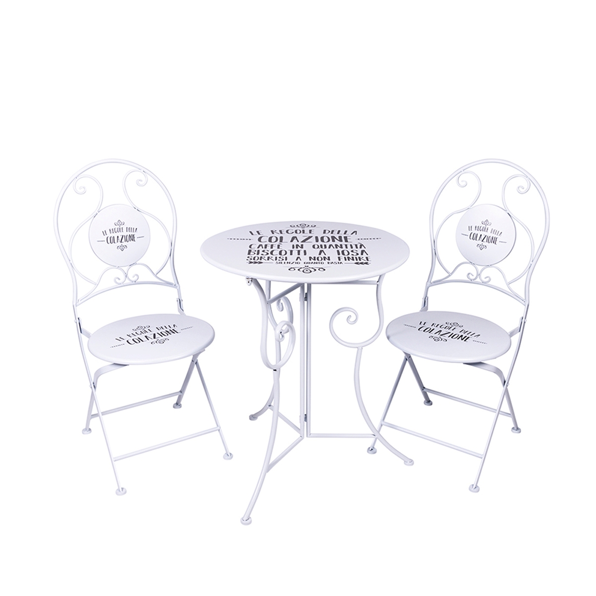 Conjunto mesa branca 2 cadeiras de exterior dobráveis Le Regole della Colazione Promoção