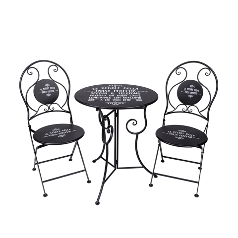Conjunto mesa com 2 cadeiras dobráveis para exterior em ferro preto Pausa Perfetta Promoção