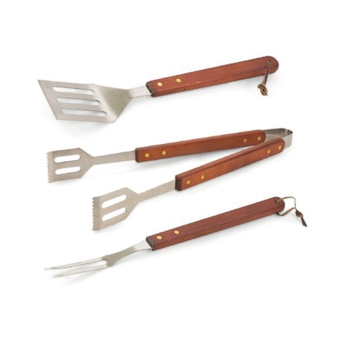 Conjunto 3 Utensílios para Churrasco em Aço Inox e Madeira Firao Promoção