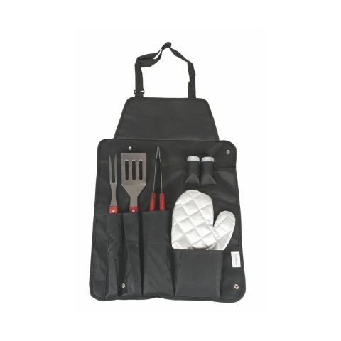 Conjunto de 6 utensílios para churrasco em aço inoxidável com luva e avental Lomar Promoção