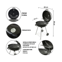 Barbecue a carvão redondo Ø57x90cm com rodas e tampa Seara Medidas