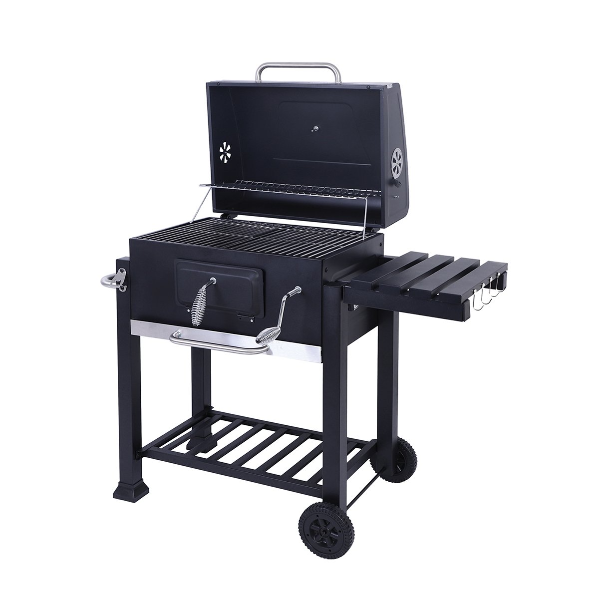 Barbecue a carvão com tampa, grelha ajustável e rodas Grilla Promoção Barbecue a carvão com tampa, grelha ajustável e rodas Grilla Promoção