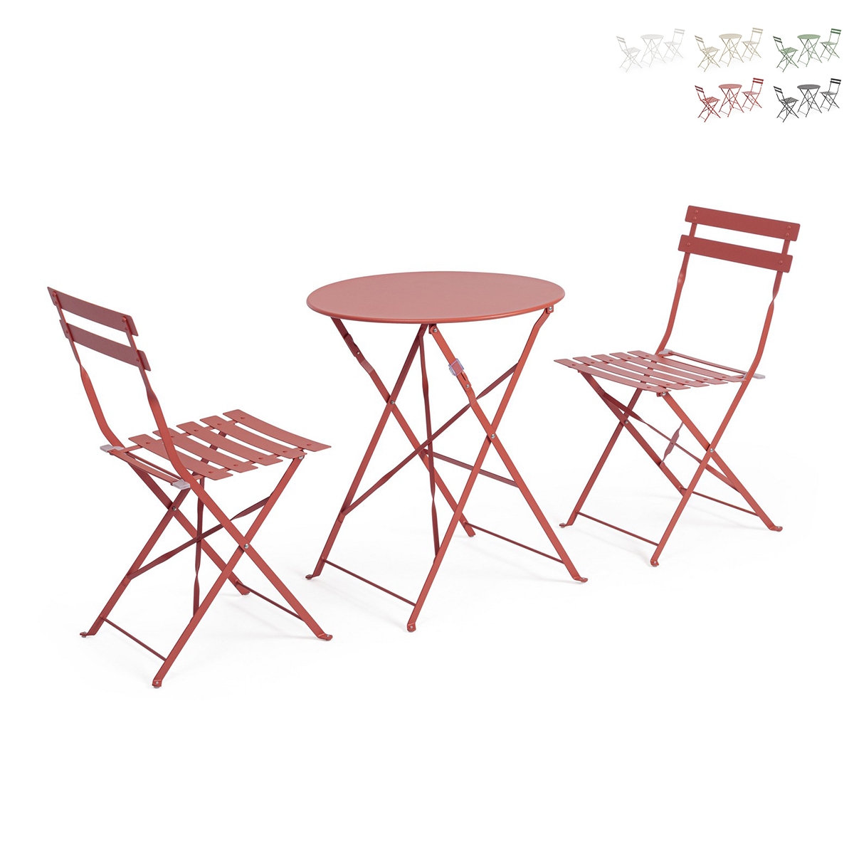 Conjunto de mesa de exterior redonda e 2 cadeiras de jardim dobráveis Bistrot