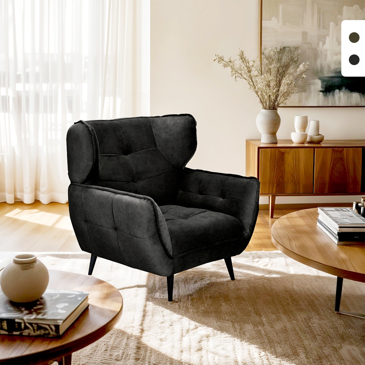Poltrona de relaxamento para sala com design moderno em veludo capitonné Lunna