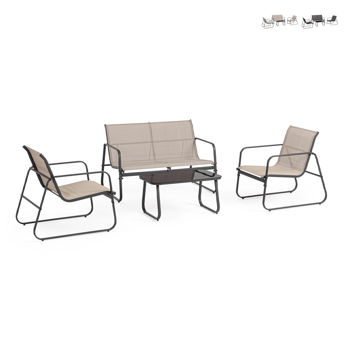 Conjunto de Jardim Moderno com Sofá, 2 Poltronas e Mesa Bizzotto Gonzalo