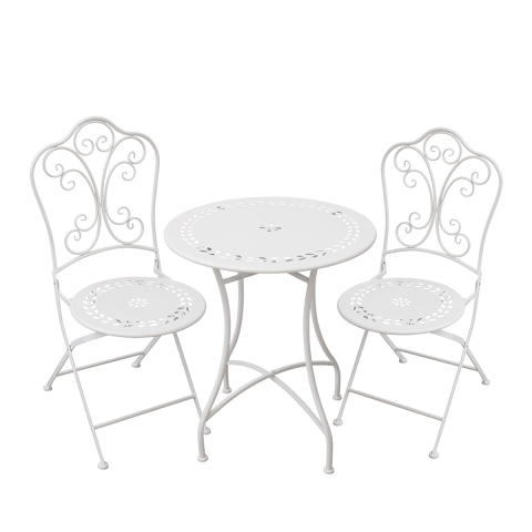 Conjunto de mesa e 2 cadeiras de exterior em ferro branco Provence Breakfast Promoção