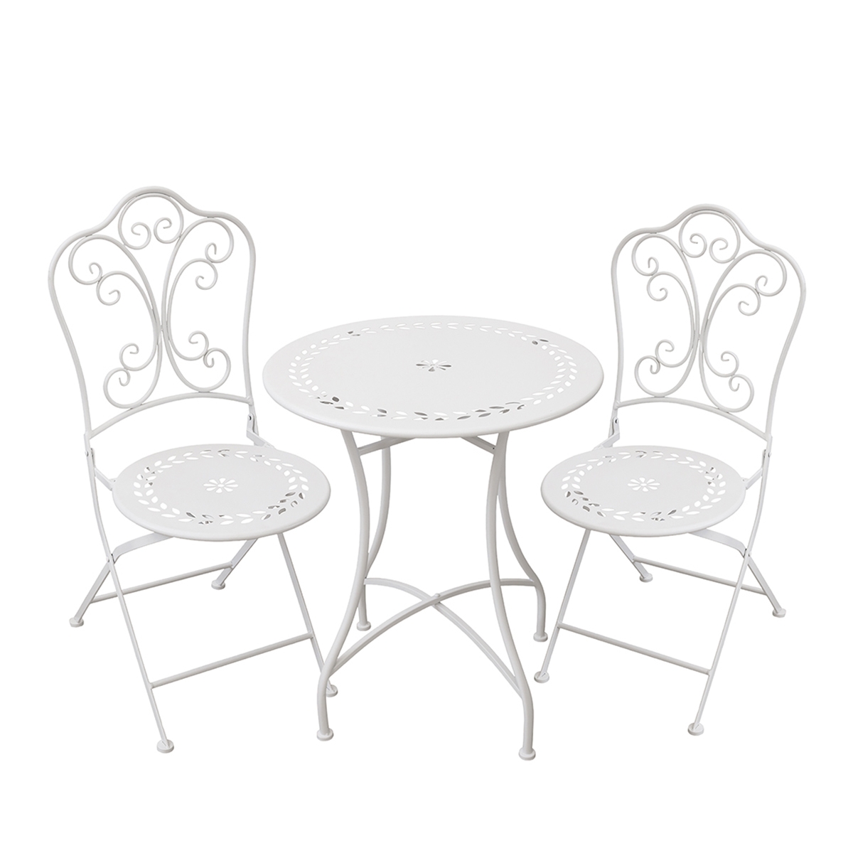 Conjunto de mesa e 2 cadeiras de exterior em ferro branco Provence Breakfast Promoção Conjunto de mesa e 2 cadeiras de exterior em ferro branco Provence Breakfast Promoção