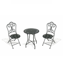 Conjunto Mesa com 2 Cadeiras Dobráveis para Exterior em Ferro Preto Provence Breakfast Promoção