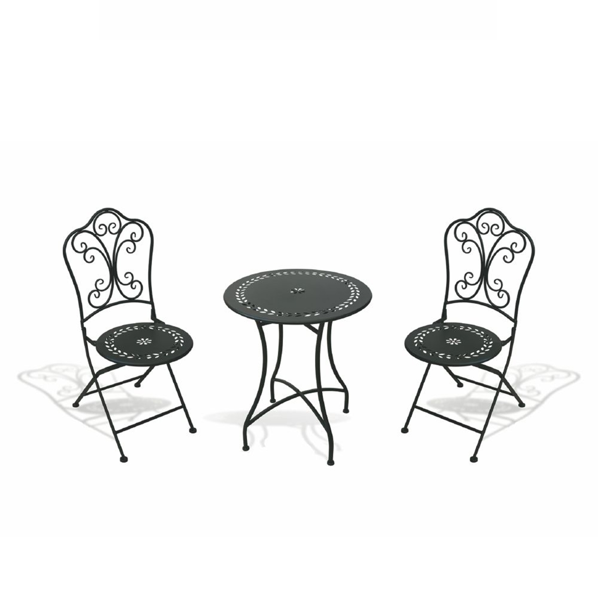 Conjunto Mesa com 2 Cadeiras Dobráveis para Exterior em Ferro Preto Provence Breakfast Promoção