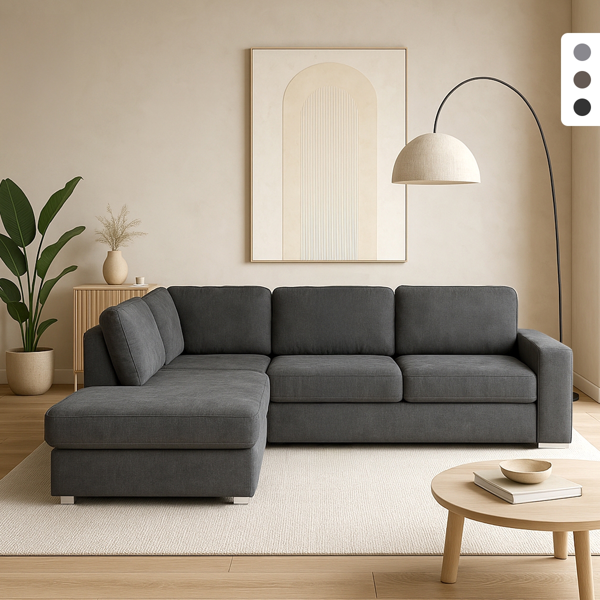 Sofá-cama 3 lugares com chaise longue esquerda com arrumação Veyro