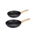 Conjunto de 2 frigideiras antiaderentes em alumínio preto com cabo em madeira Fuji Promoção