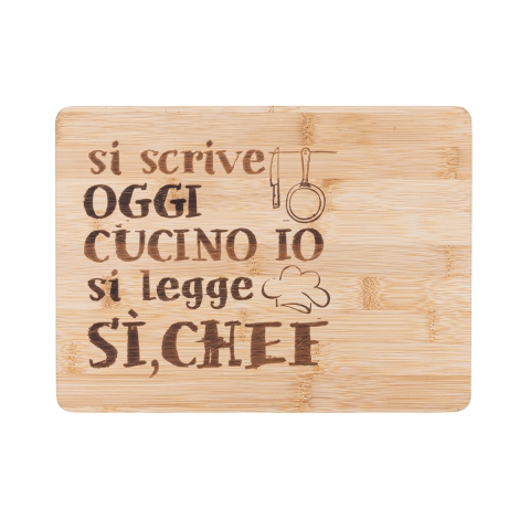 Tábua de cortar em madeira 27x20 cm "Escreve-se hoje cozinho eu, lê-se Sim Chef" Promoção