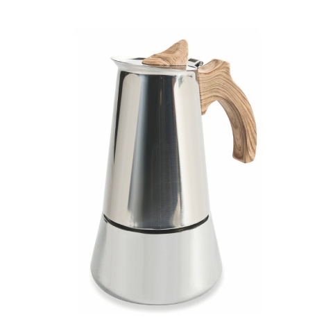 Cafeteira moka 6 chávenas em aço inoxidável com cabo efeito madeira Riko Promoção