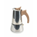 Cafeteira 4 chávenas em aço inoxidável com pega efeito madeira Riko Saldos