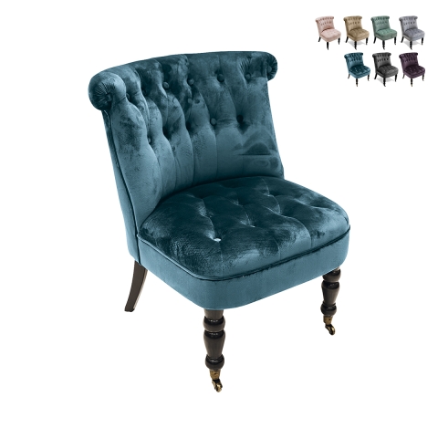 Poltrona de sala de estar estilo vintage efeito veludo com 2 rodas Vesta Promoção