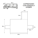 Capa para sofá 3 lugares com chaise longue reversível 240x305 cm Lupra 