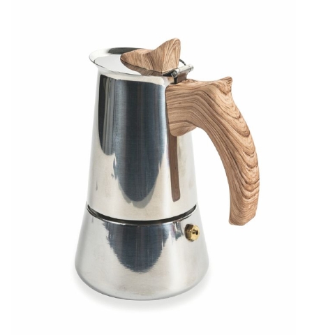 Cafeteira Moka 2 Chávenas em Aço Inoxidável com Pegador Efeito Madeira Riko Promoção