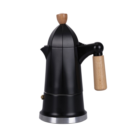 Cafeteira moka 4 chávenas em alumínio preto com pega em madeira Industry Promoção