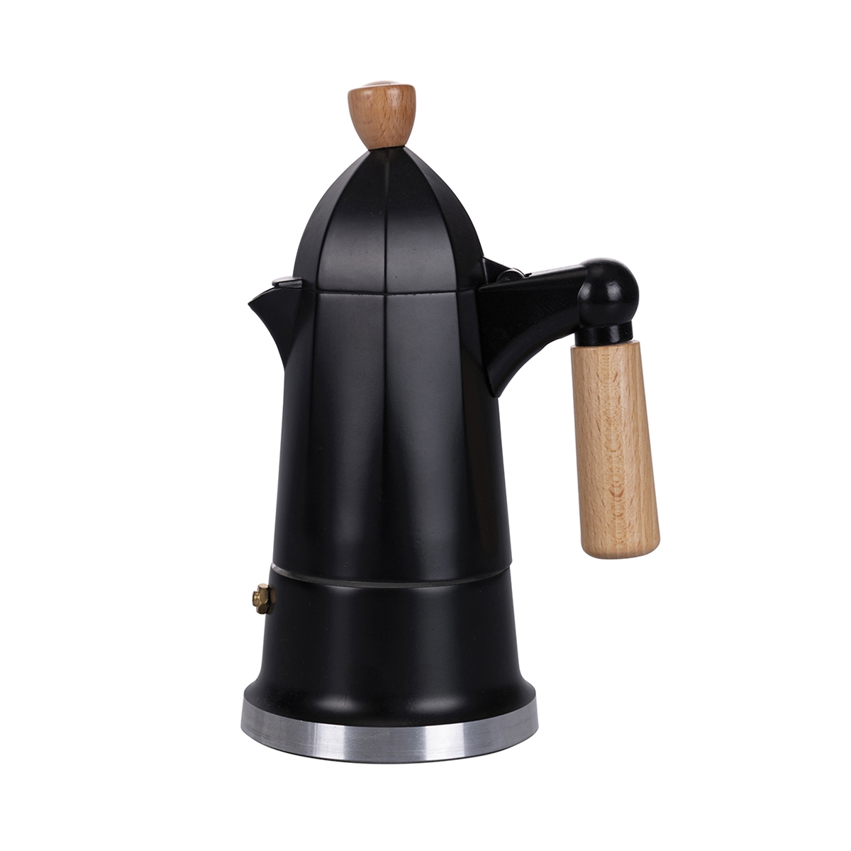 Cafeteira moka 4 chávenas em alumínio preto com pega em madeira Industry Promoção