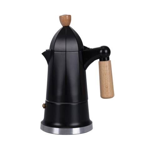 Cafeteira Moka preta 6 chávenas em alumínio com cabo em madeira Industry Promoção