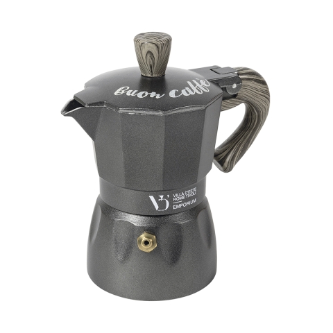 Cafeteira Moka 3 Chávenas em Alumínio com Cabo Efeito Madeira Buon Caffè Promoção