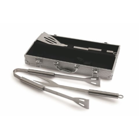 Conjunto de 3 utensílios em aço inoxidável para churrasco com mala Nira Promoção