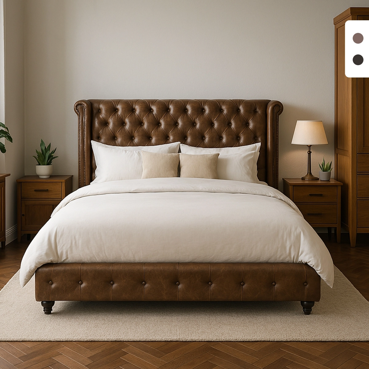 Cama de casal Chesterfield 160x190cm em imitação de pele Chur
