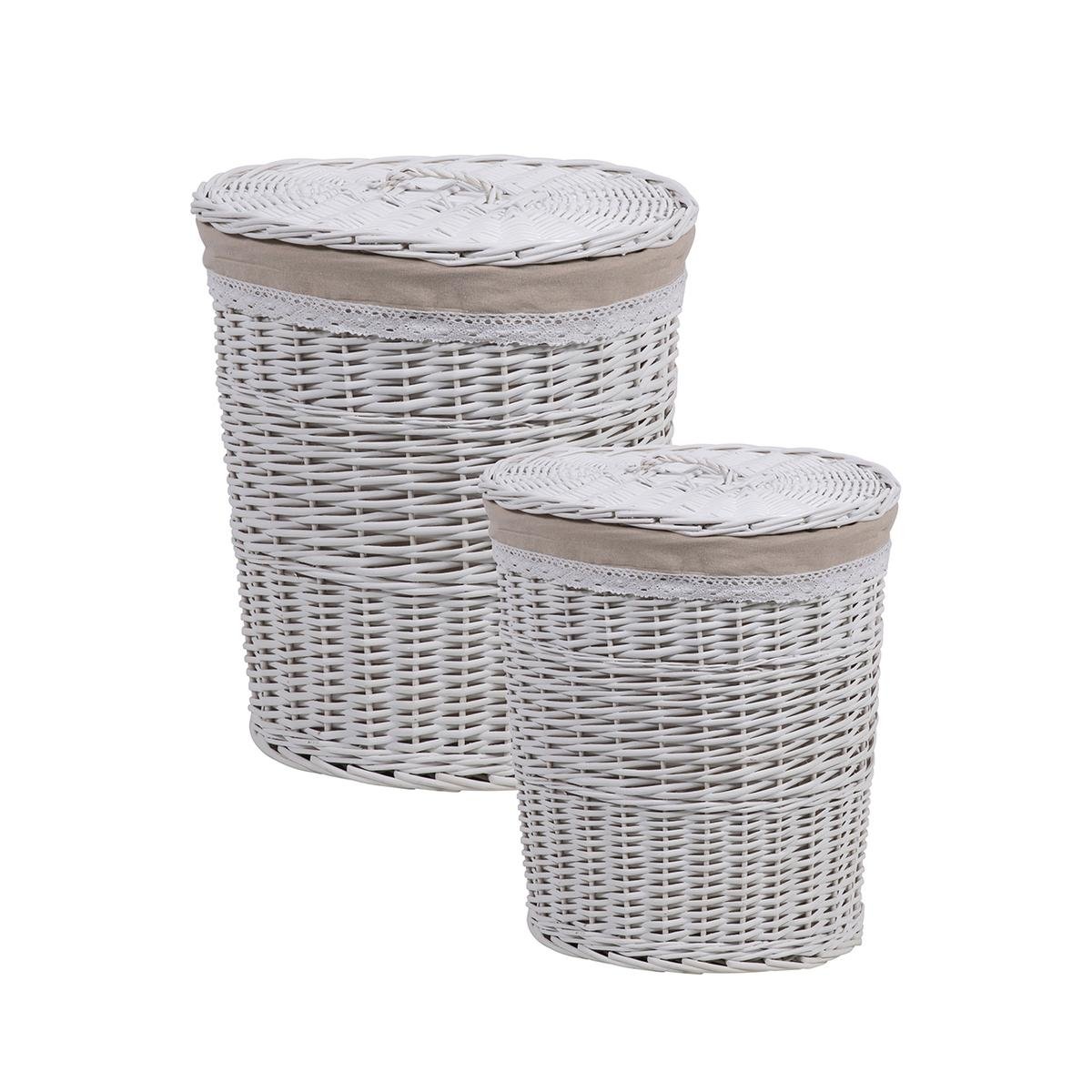 2 cestos para roupa suja com tampa em madeira e tecido Zeyra Promoção 2 cestos para roupa suja com tampa em madeira e tecido Zeyra Promoção