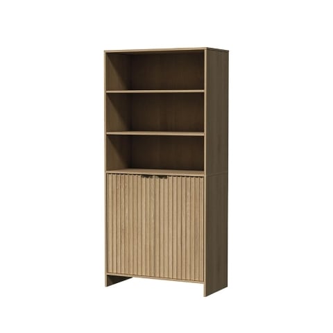 Estante de parede em madeira com 3 prateleiras e 2 portas 80x34x172cm Aneka Promoção