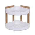 Prateleira de canto para duche em madeira com 2 prateleiras de plástico 23x23x27cm Aliva Promoção