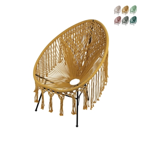 Poltrona de jardim exterior com trama em tecido macramé Elika Promoção