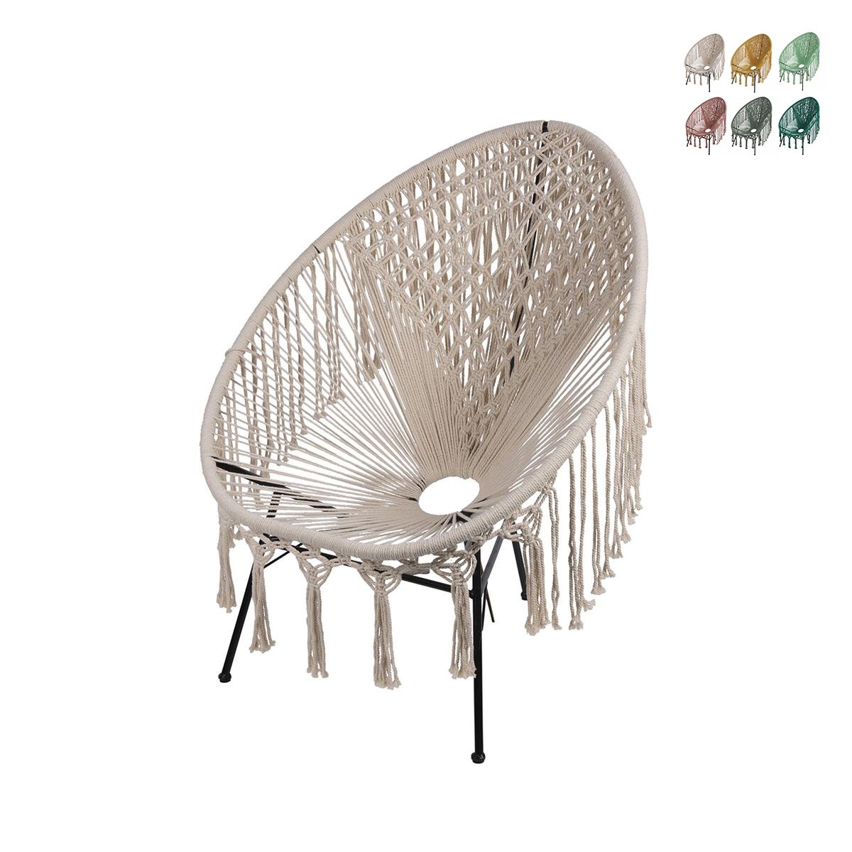 Poltrona de jardim exterior com trama em tecido macramé Elika Oferta Poltrona de jardim exterior com trama em tecido macramé Elika Oferta