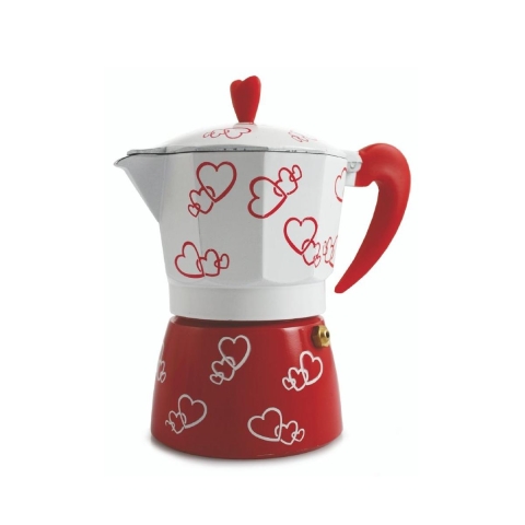 Cafeteira moka tradicional 1 chávena em alumínio decorada Cuore Promoção