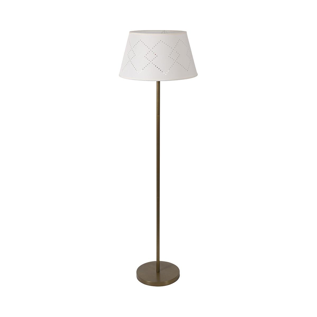Lâmpada de pé em metal acetinado com abat-jour branco Kirosh Promoção Lâmpada de pé em metal acetinado com abat-jour branco Kirosh Promoção