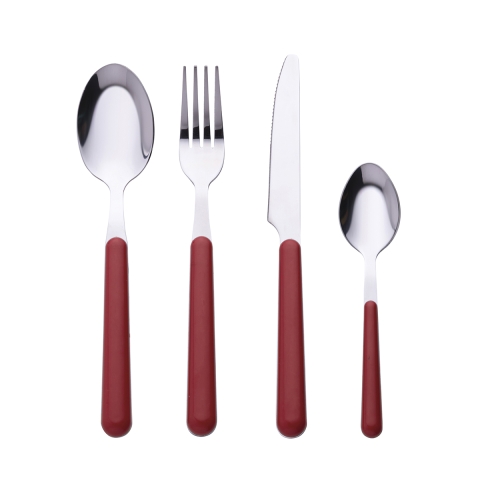 Conjunto de 24 talheres em aço inoxidável com cabo vermelho Movida Promoção