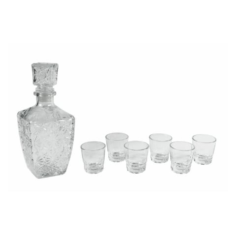 Conjunto garrafa em vidro para licor + 6 copos Diamante Promoção