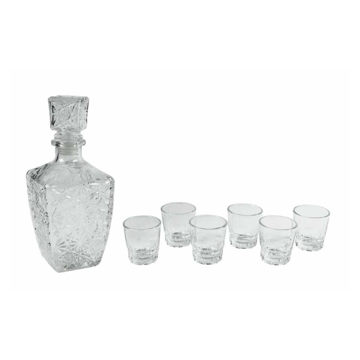 Conjunto garrafa em vidro para licor + 6 copos Diamante Promoção Conjunto garrafa em vidro para licor + 6 copos Diamante Promoção