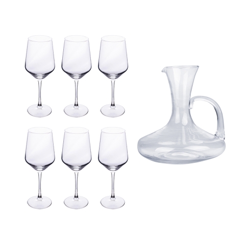 Conjunto de degustação de vinho 6 cálices + decantador em vidro Royal Set Promoção
