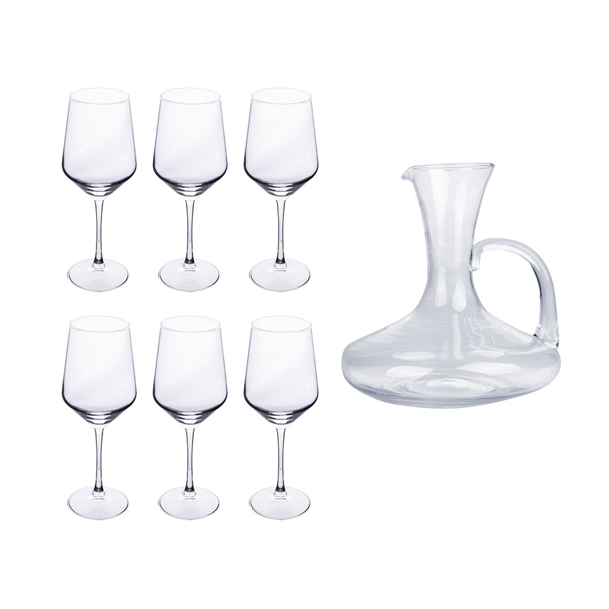 Conjunto de degustação de vinho 6 cálices + decantador em vidro Royal Set Promoção Conjunto de degustação de vinho 6 cálices + decantador em vidro Royal Set Promoção
