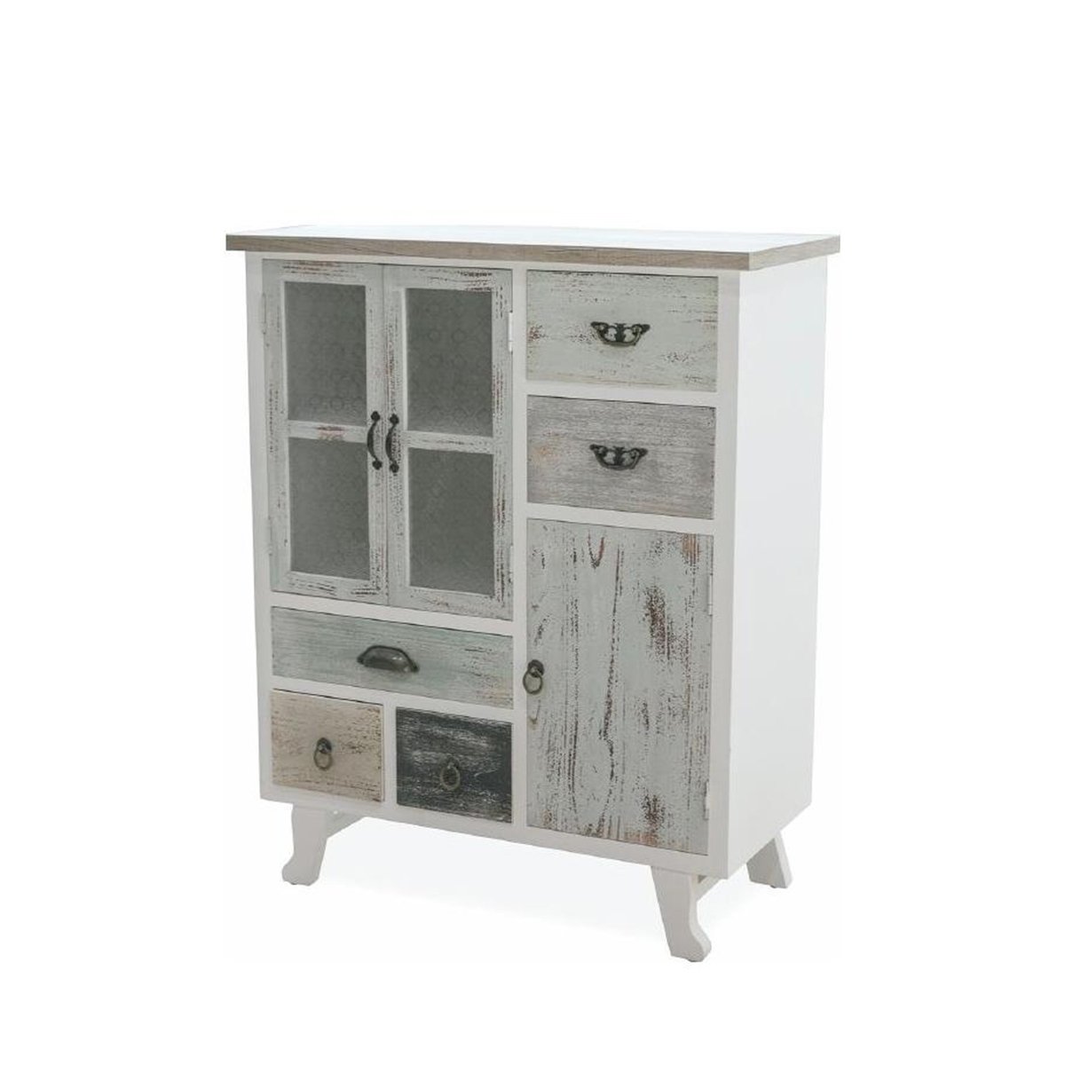 Móvel em madeira shabby chic com 5 gavetas e 3 portas Decapé Promoção Móvel em madeira shabby chic com 5 gavetas e 3 portas Decapé Promoção