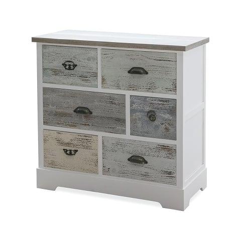 Cómoda de madeira shabby chic 6 gavetas 77x35x77cm Decapé Promoção