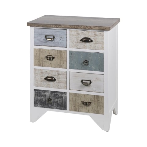 Cómoda móvel shabby chic em madeira 8 gavetas 65x37x81cm Sardinia Promoção
