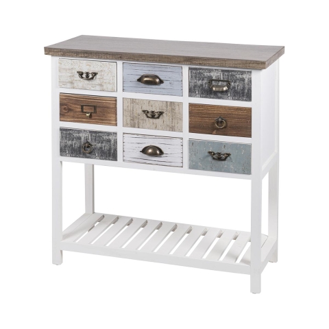 Consola de madeira shabby chic 9 gavetas 80x32,5x82cm Sardinia Promoção