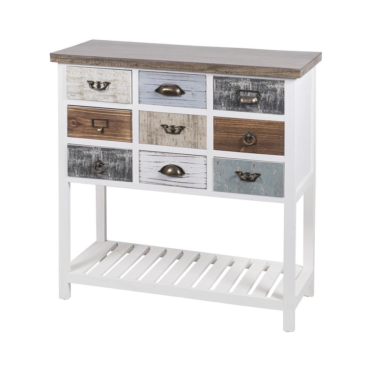 Consola de madeira shabby chic 9 gavetas 80x32,5x82cm Sardinia Promoção Consola de madeira shabby chic 9 gavetas 80x32,5x82cm Sardinia Promoção