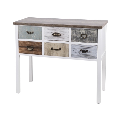 Consola de entrada em madeira 6 gavetas estilo shabby chic Sardinia Promoção