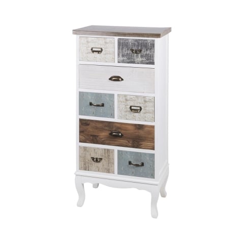 Cómoda alta em madeira 8 gavetas 58x35x123cm estilo shabby chic Sardinia Promoção