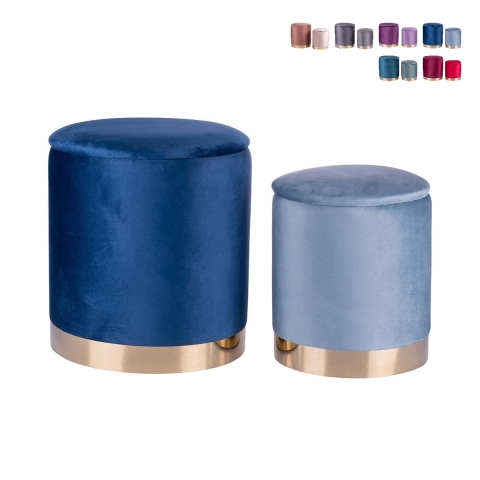 Conjunto de 2 puffs repousa-pés em tecido efeito veludo com base dourada Ilduma Promoção